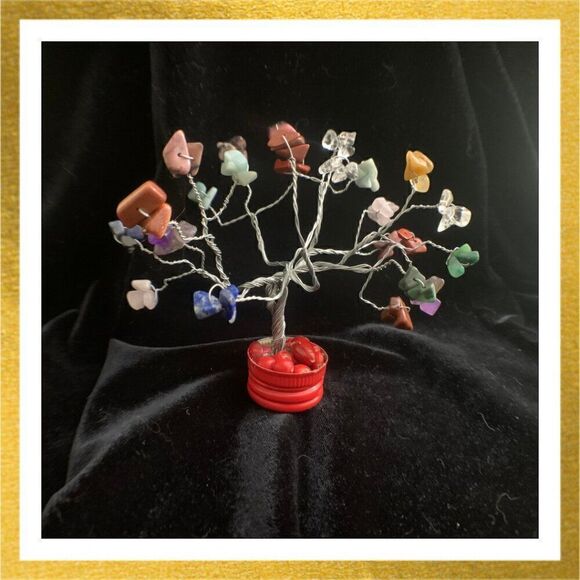 Miniature HAND CRAFTED Beaded NATURAL Mixed GEMSTONE Wire BONSAI TREE - Picture 1 of 1